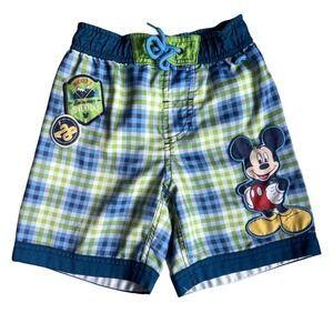 Disney Mickey Mouse Swim Trunks Size 4 Plaid Summer Adventure SPF 50 Pool Beach